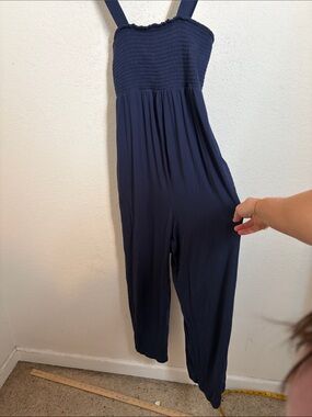 Ingrid & Isabel Maternity Small Navy Smocked straight Leg Jumpsuit Sleeveless